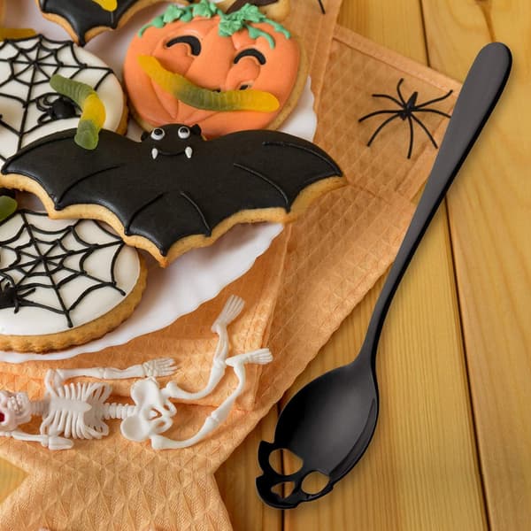 Halloween borddekoration, skeer i rustfrit stål med dødningehoved (sort), 6 stk. black