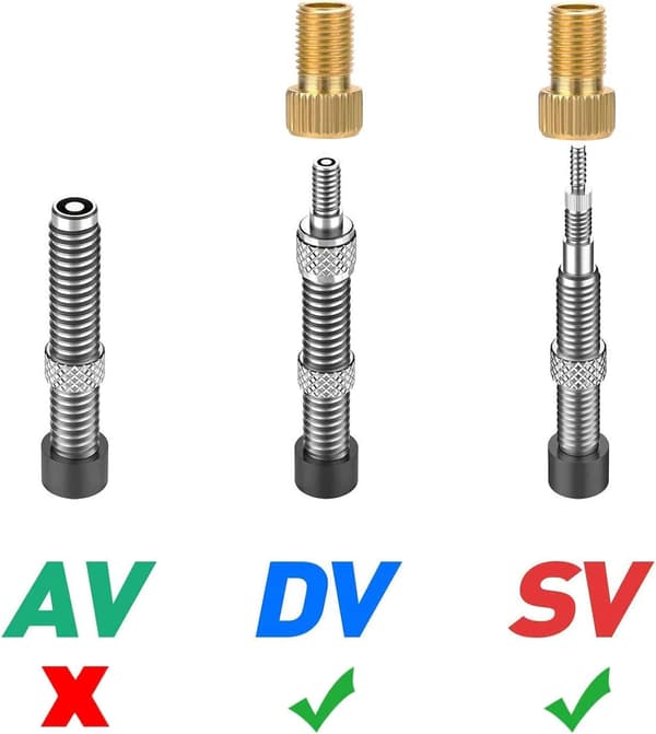 2 stk. Presta til Schrader messing sykkelventiladapter med tetningsringomformer