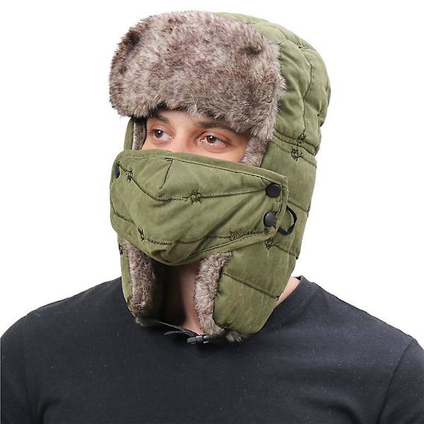 Vintervarm kattunge broderad vindtät mask öronmuff keps (svart) Black