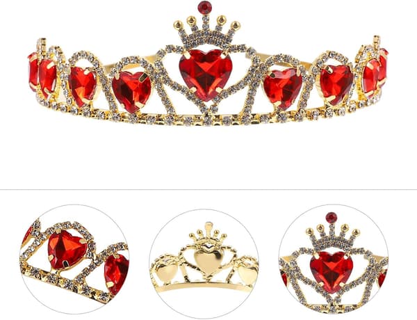 Rødt hjerte Tiara Descendant Hjertekrone Hårsmykker Brud Bryllupskrone