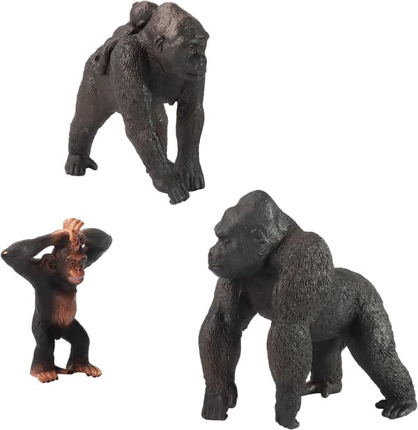 3 stk sjimpanse og gorilla realistisk plaststatue jungeldyrleker