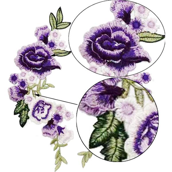 Vattenlösliga färgglada blommönster kläder broderilappar DIY lappar (lila) 1 par Purple