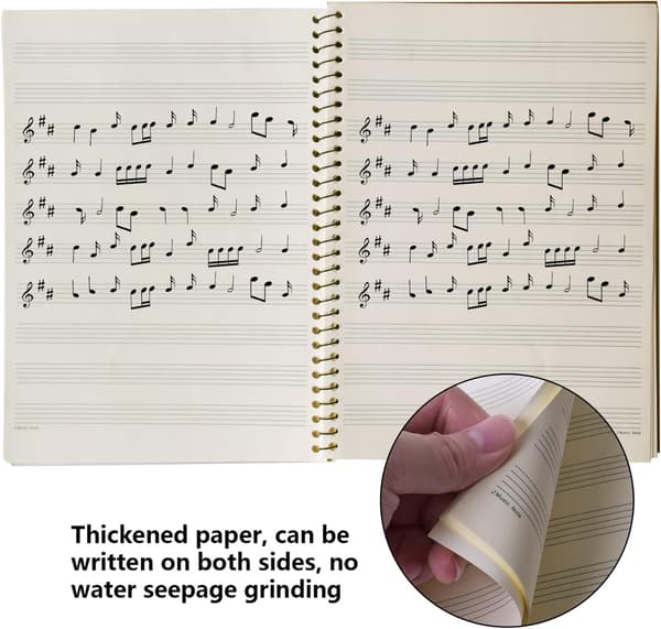 Musiknotesbog Jomfrupartiturer håndskrevet papirnotesbog med spiralindbinding slidte sange 50 ark, sort
