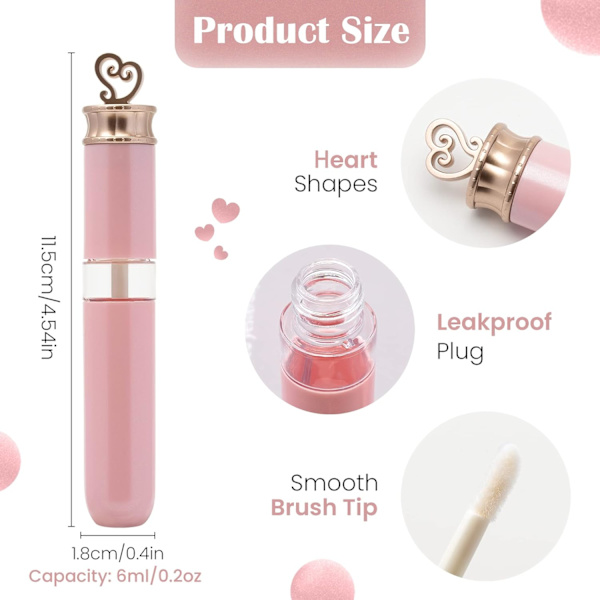 12-pack 6 ml rosa påfyllningsbara flaskor behållare prover läppglansrör
