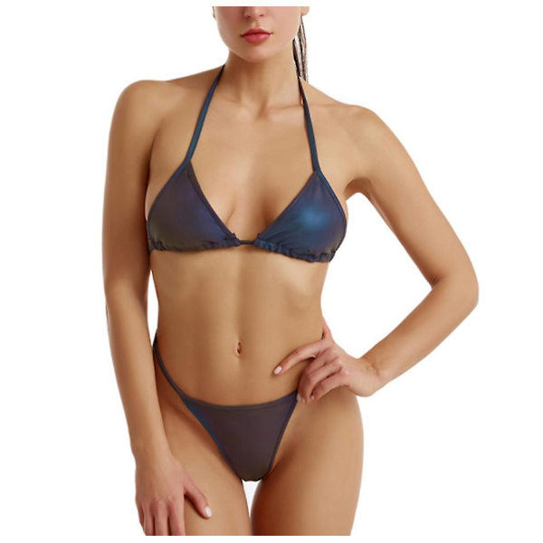 Set bikiniset med hög midja, Glödande baddräkt halterneck bikini M M