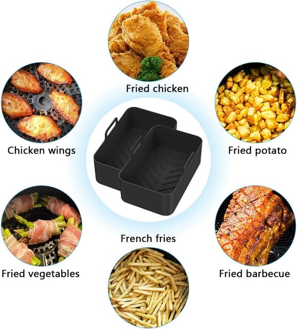 Silikonegryde, 2 STK Genanvendelige Airfryer-indsatser, Airfryer-tilbehør, Sort Black