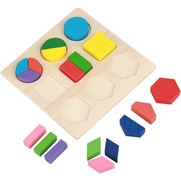 Pedagogisk träleksak, barn geometrisk form blockbyggnad tidig inlärning pussel (stil 2) color 2