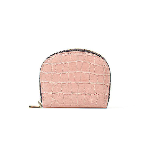 Veganskt läderfodral Dragkedja runt Liten korthållare för damer kvinnor (Rosa) pink