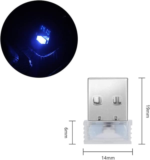 LED-billampor för bilar, 4 universella mini-ljus USB-lampor - blå blue