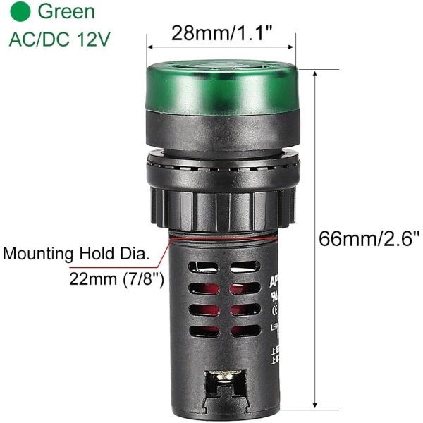 5 st grön indikatorlampa med summer AC/DC 12V, 22 mm panelmonterad blinkande larm, gör-det-själv-projekt (grön) green