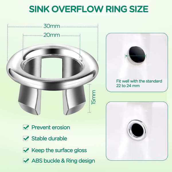 4 st diskbänksöverflödesring, kök badrum diskbänk hål runt överflödeslock, 30 mm silver
