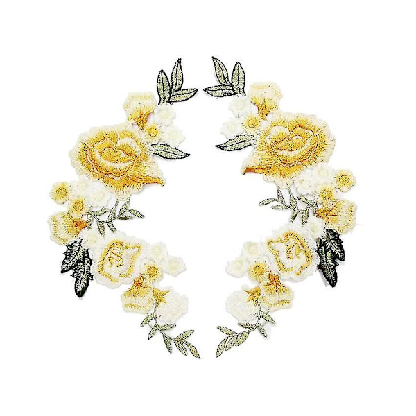 Vattenlösliga färgglada blommor kläder broderi lappar DIY lappar (gul) 1 par yellow