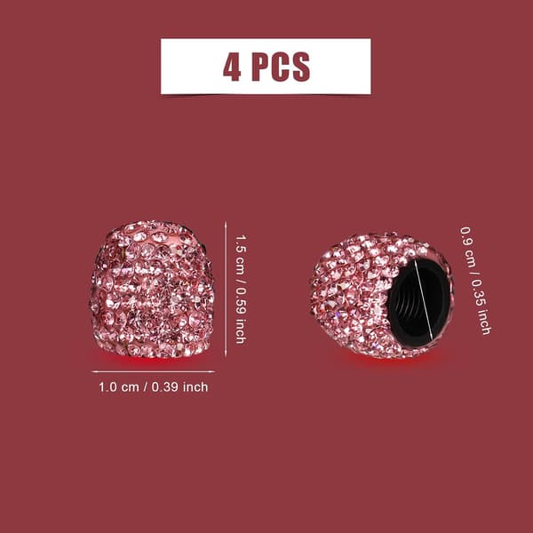 4 stk. dekkventilhetter, håndlagde rhinestones glitrende bildekkhetter Bling ventilspindelhetter (rosa)