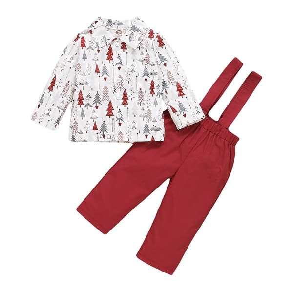 Jul långärmad blus skjorta hängslen byxor festlig bröllop set 90cm