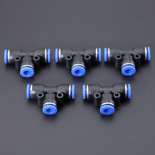 5PCS Tee Push-anslutningar, 6mm OD slanganslutning 3-vägs snabbkopplingar i plast