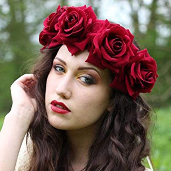 Rose Blomsterkrans Hodebånd Hodeplagg til Bryllupsfestival (Rød) red
