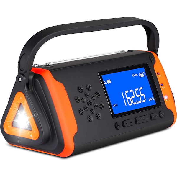 Nödväder vevradio 4000mAh - solenergi, telefonladdare, SOS-larm, LED-ficklampa