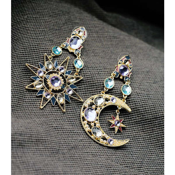Kvinnor Bohemian Stil Hängande Örhängen Rhinestone Inläggning Sol Måne Drop Örhängen Smycken Present
