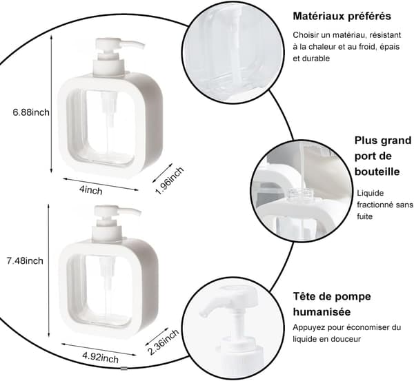 Sæbedispenser, flydende sæbedispenser med vandtæt etiket, køkkensæbedispenser, (300ml+500ml)