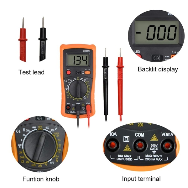VC830L Digital Multimeter Handhållen Digital Multimeter Ammeter Voltmeter