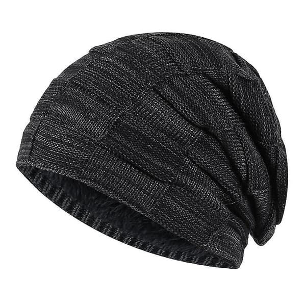Herrar Stickad Vintermössa, Varm Mössa med Fleece Innerfoder