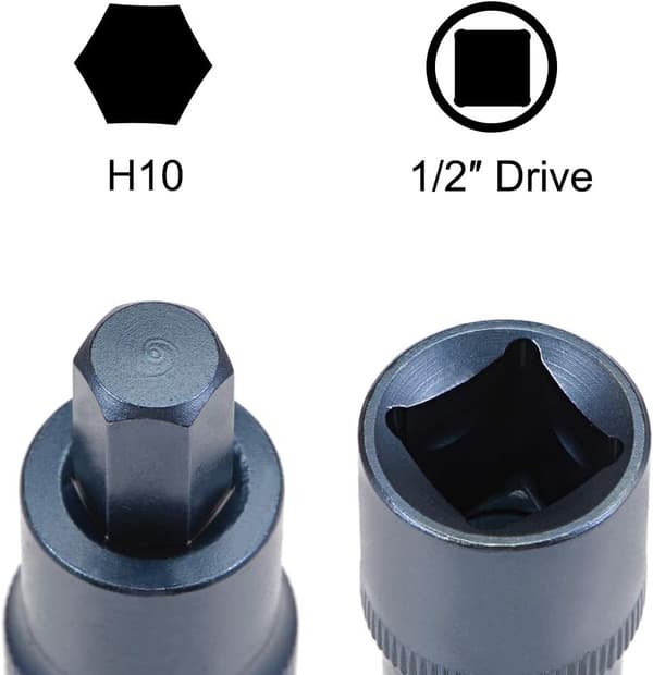 1/2\" Drive x H10 (10mm) Hex Bit Socket, S2 Steel Bits, CR-V Sockets Metric 2\" Längd Blå 10mm