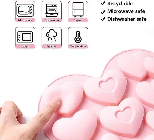 2 stk. hjerte sjokoladeform, 3D silikon bakeform, med 3 former og 9 hull (rosa+blå)