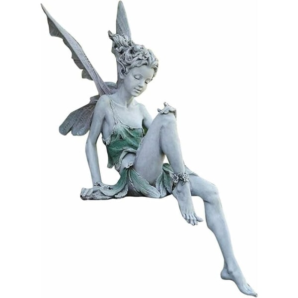 Trädgårdsprydnad, magisk älva med vingar, sittande Tudor och Turek-figur, älvafigur, hartsfigur, landskapshantverk, trädgårdsdekor, 18 cm