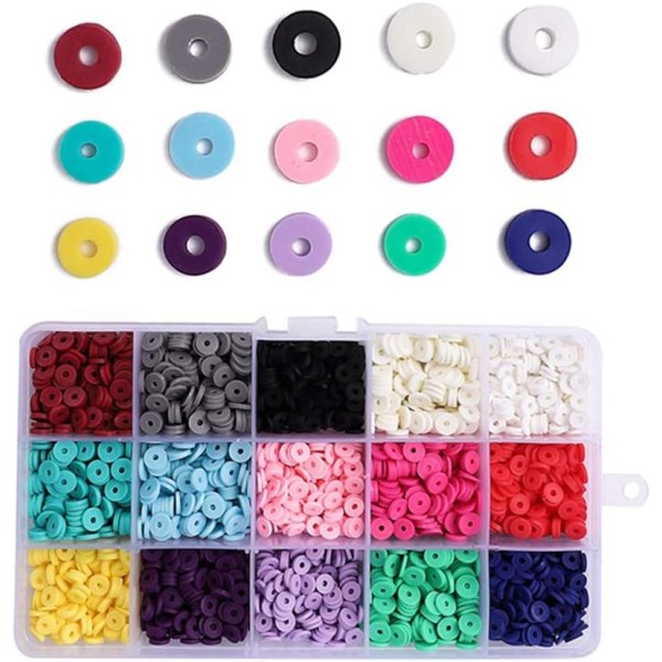 Keramiska pärlor 6 mm färgglada pärlor falska pärlor (2600 st, 15 färger)