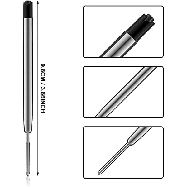 10 st utbytbara metallkulspetspennor, svarta bläckpåfyllningar, 1 mm medelhög penna påfyllning