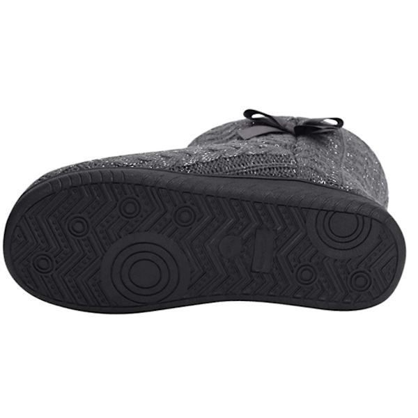 Stickade damtofflor med varmt foder och halkfri sula grey 22.5cm