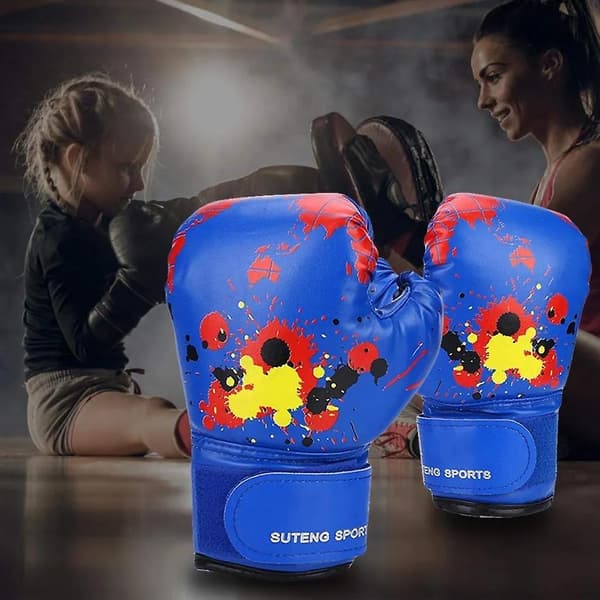 Barnboxningshandskar, läderboxningshandskar, nybörjarsparringhandskar blue