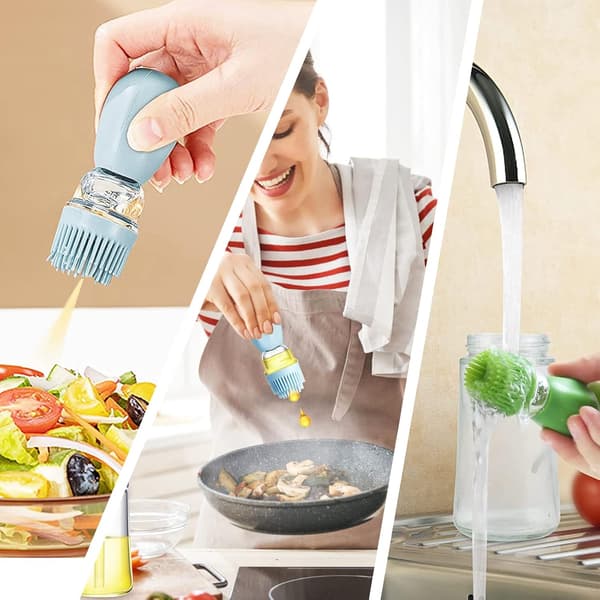 Køkken 2 i 1 Oliesprøjtebørste Olieflaske 180ml (Blå) 1 Styk Blue