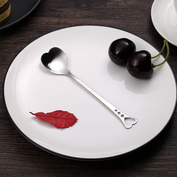 Sæt med 6 hjerteformede skeer i rustfrit stål, fine røreskeer, bestik til dessert, kage