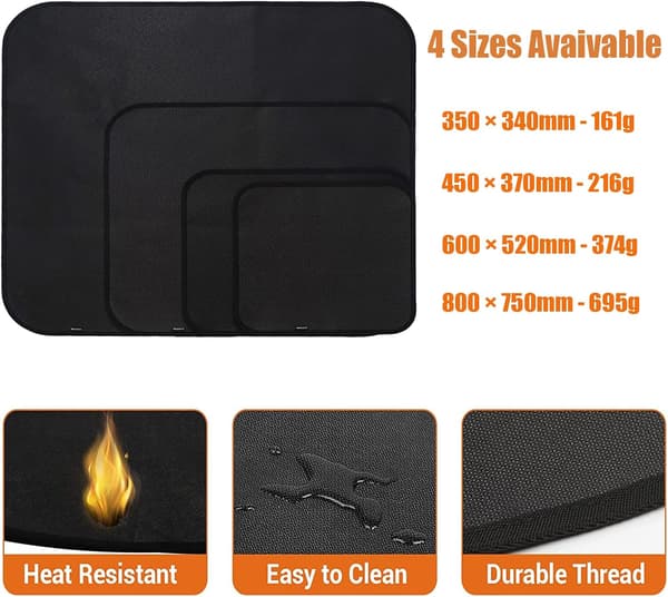 3-lags stor sort rektangulær bålfadsmåtte grillbeskyttelse til grill, græs, terrasse foldbar - Størrelse 80 x 75 cm 800*750mm