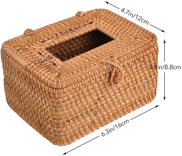 Rattan vævet tissueboks-holder, opbevaringskurv til soveværelset