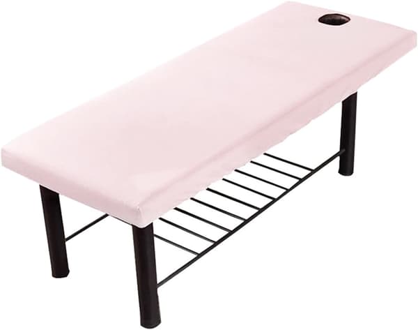 Massagebordslakan, skönhetssängsöverdrag med ansiktshål, elastisk snörkant (rosa) pink