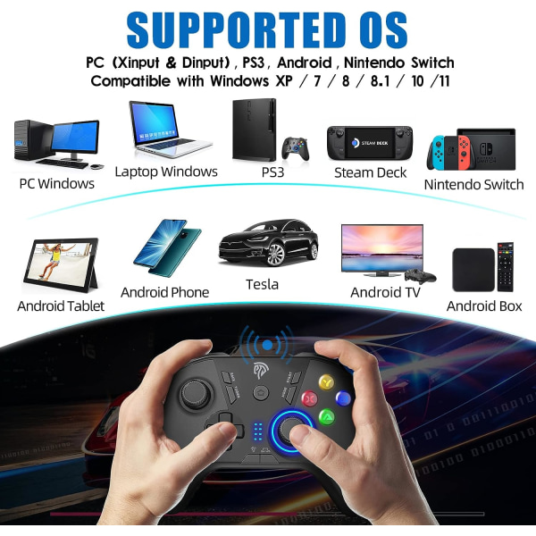 Trådlös spelkontroll för Windows PC/Steam Deck/PS3/Android TV BOX, Dual Vibration Plug & Play Gamepad med 4 anpassningsbara knappar för Nintendo Switch