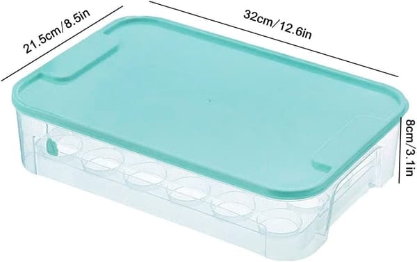 Friggeäggbehållare med lock, bärbar äggförvaringslåda, kylskåpsäggfack, för kök Blue