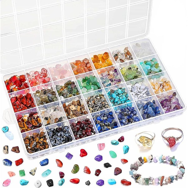 Kristallpärlor Kit för smyckestillverkning, 28 färger naturliga oregelbundna ädelstenschips Color 2