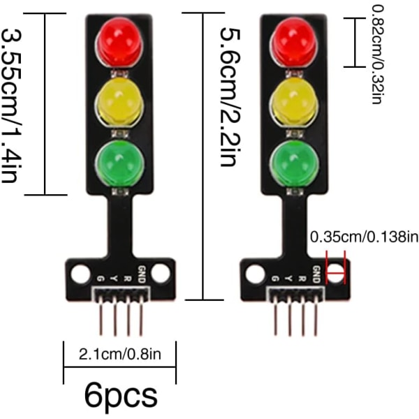 6 st Mini Trafikljus LED Display Modul, DC 5V 5mm RGB Trafiksignal Ljus Elektronisk Modul