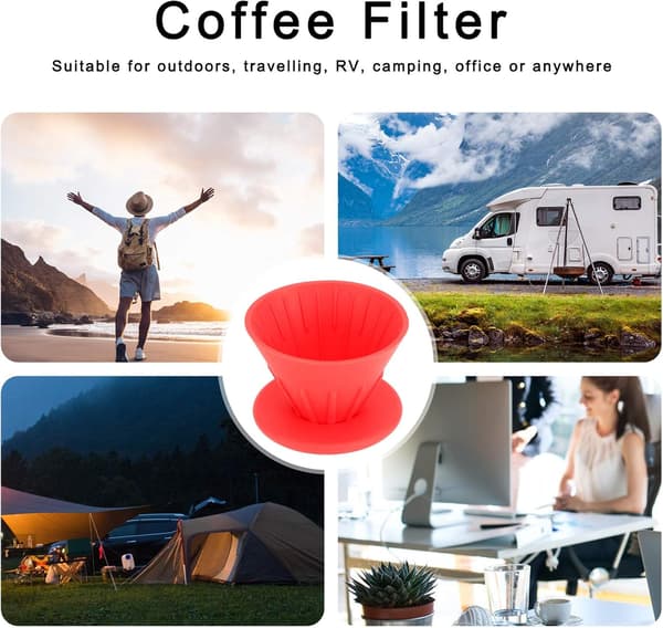 Bærbar kaffefilterkopp i silikon (rød) 1 stk Red