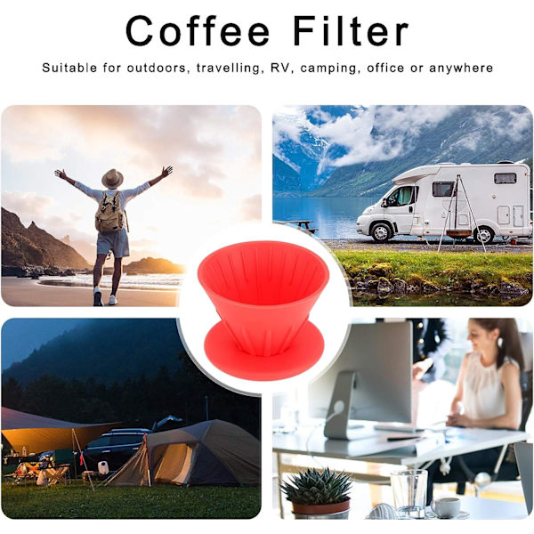 Bärbar Silikon Handbrygg Kaffefilterkopp (Röd) 1 Stycken Red