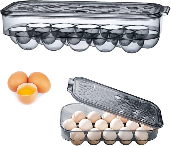 Eggebeholder til kjøleskap, eggeboks for 16 egg, stablebar oppbevaringsboks i plast for egg