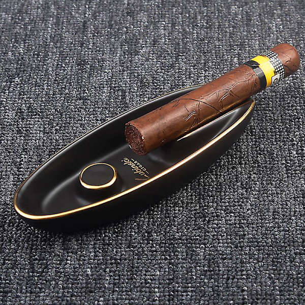 Utomhus inomhus handgjord guld färg stroke keramisk cigarr askfat (vit) Black