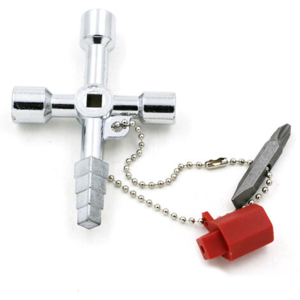 Universal kryssnyckel, bekväm fyrvägs multifunktionsnyckel, silver nyckelskåpsnyckel, används för vatten- och elmätare, gasmätare
