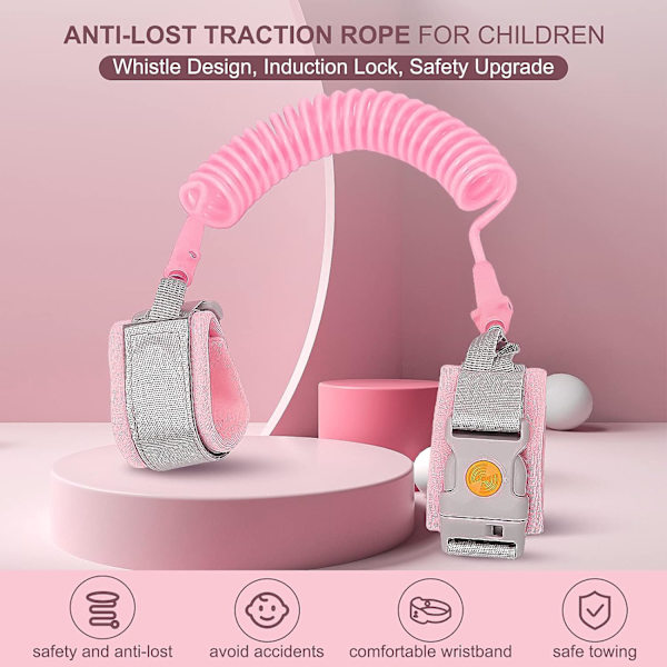 Antiförlust handledslänk, antiförlust handledslänk dragrep, längd 2 m med induktionslås (Rosa) Pink