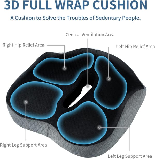 3D Full Wrap Kontorstolehynder - Støttende Hukommelsesskum Baldehynde til Iskiassmerter (Sort)