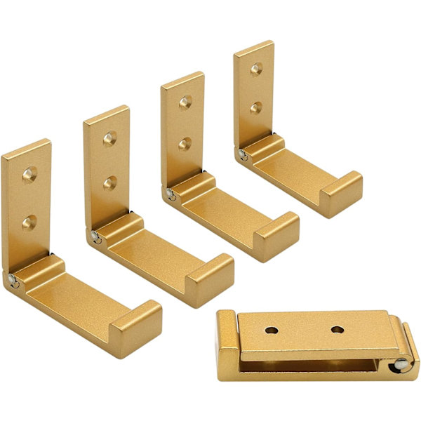 Fällbara väggkrokar, 5 väggkrokar, klädhängare i aluminiumlegering lämpliga för hattar, väskor och träningsutrustning (guld) golden