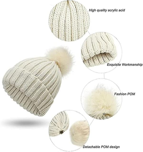 Dam Beanie Mössor Vinterhandskar, Mjuka Stickade Varma Mössor och Handskar Set, Dam Öronmuffar Mössa, Beige beige